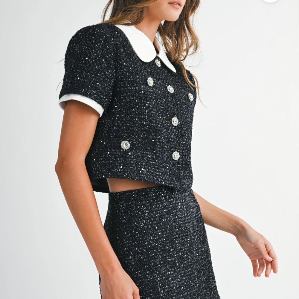 Mable/Anthropologie  GABY SEQUIN TWEED SHORT JACKET AND SKIRT SET - Picture 6 of 9
